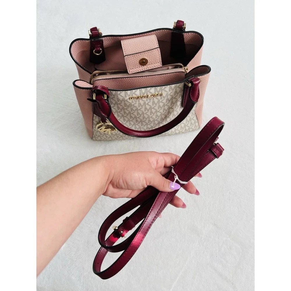 Michael Kors Kimberly MK Signature Leather‎ Small Satchel Handbag Crossbody Bag